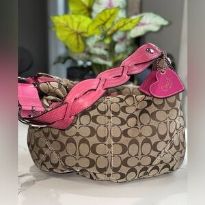 Coach Hobo Brown and Pink Women's Bag #11849 + Coach Heart Charm Braided Strap